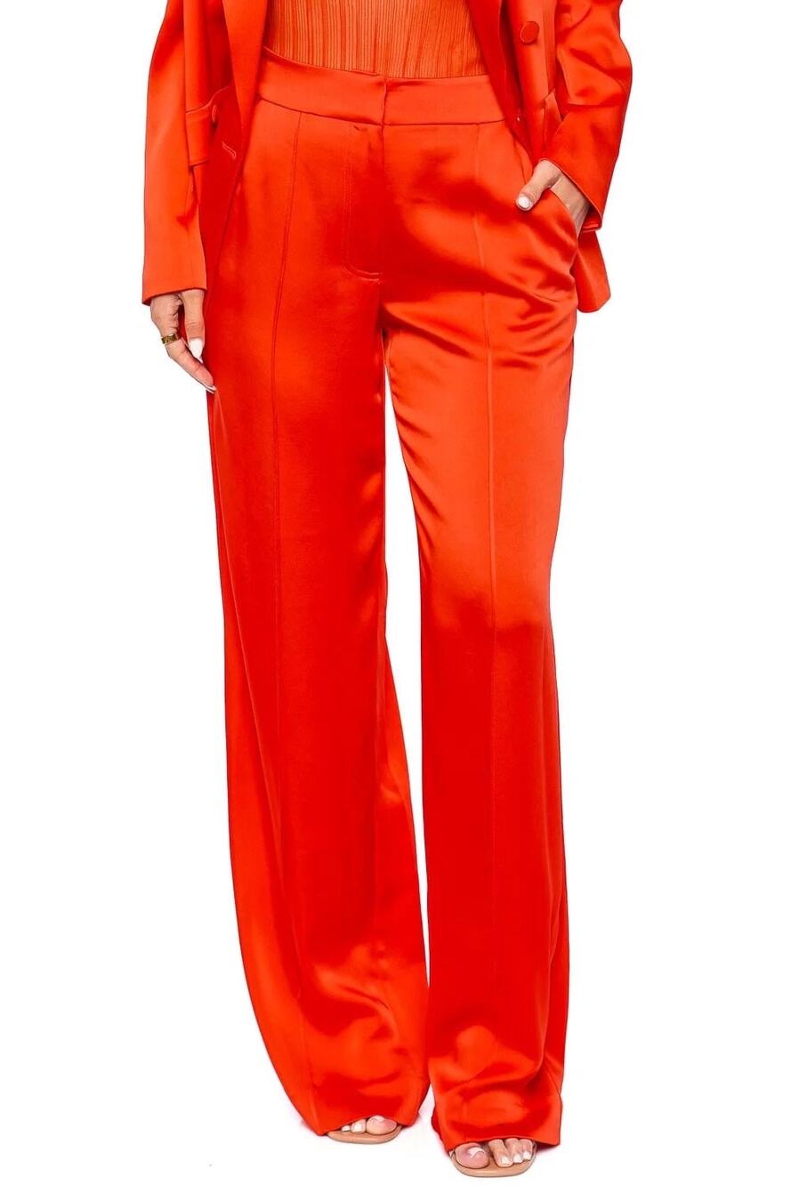 Simkhai Kyra Wide Leg Pant in Flame Red Silky Satin US Size 2 NEW Statement